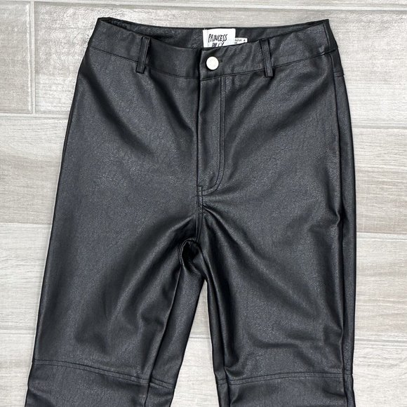 Princess Polly Macey High-Rise Straight Leg Vegan Faux Leather Pants in Black - Picture 7 of 16